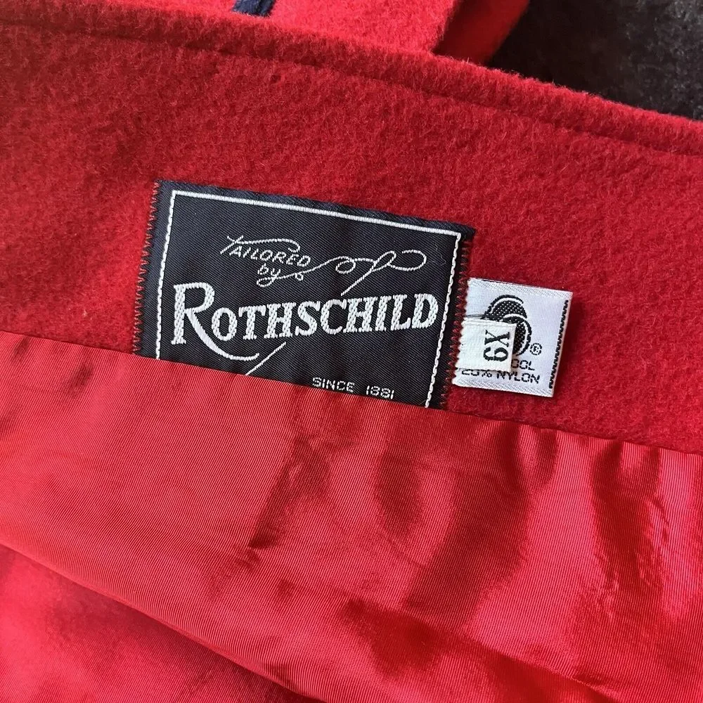 Vintage 80s Wool Nylon‎ Red Christmas Coat Girls 6X Tailored by Rothschild USA